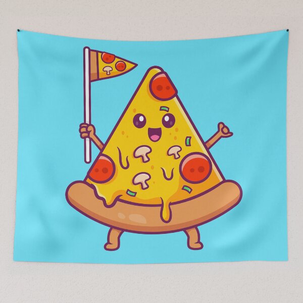 Item preview, Cute Pizza Holding Pizza Flag – Cartoon Vector Icon Illustration (Food & Holiday Theme) designed and sold by hjian8219.
