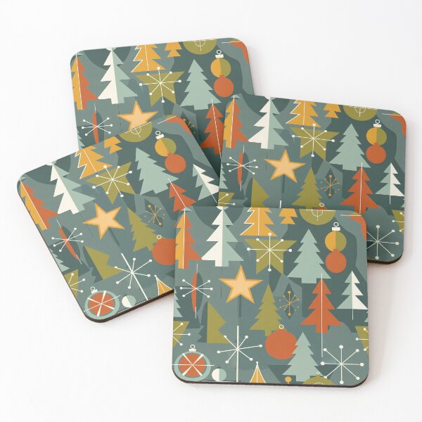Item preview, Modern Christmas Pattern | Mid Century Holiday Design | Green Orange Yellow Trees & Ornaments for T-Shirts, Stickers, Wall Art, Wrapping Paper & More designed and sold by DesignWorld8.