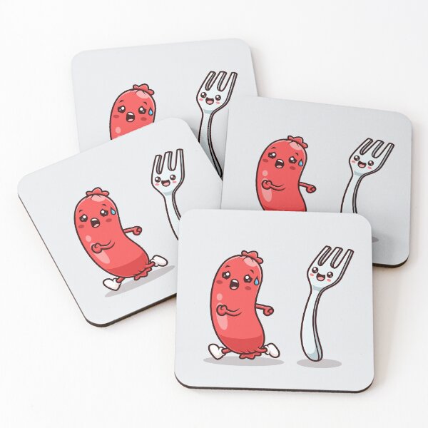 Item preview, Cute Sausage Running from Fork – Cartoon Vector Icon Illustration (Food & Fun Theme) designed and sold by hjian8219.