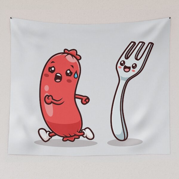 Item preview, Cute Sausage Running from Fork – Cartoon Vector Icon Illustration (Food & Fun Theme) designed and sold by hjian8219.
