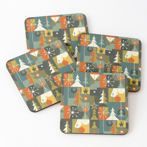 Item preview, Retro Christmas Patchwork Pattern | Mid Century Holiday Design | Green Orange Yellow Blue Trees & Ornaments for T-Shirts, Stickers, Wall Art, Wrapping Paper & More designed and sold by DesignWorld8.