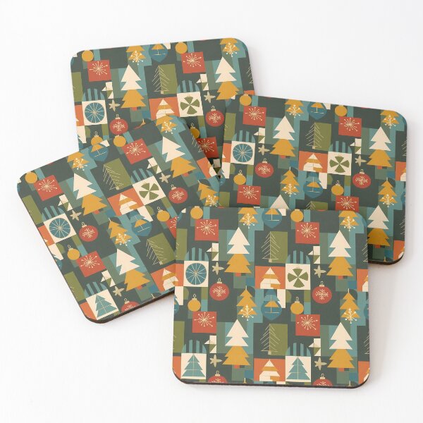 Item preview, Modern Christmas Pattern | Mid Century Holiday Design | Green Orange Yellow Trees & Ornaments for T-Shirts, Stickers, Wall Art, Wrapping Paper & More designed and sold by DesignWorld8.