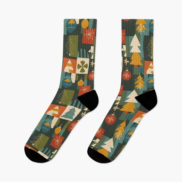 Item preview, Modern Christmas Pattern | Mid Century Holiday Design | Green Orange Yellow Trees & Ornaments for T-Shirts, Stickers, Wall Art, Wrapping Paper & More designed and sold by DesignWorld8.