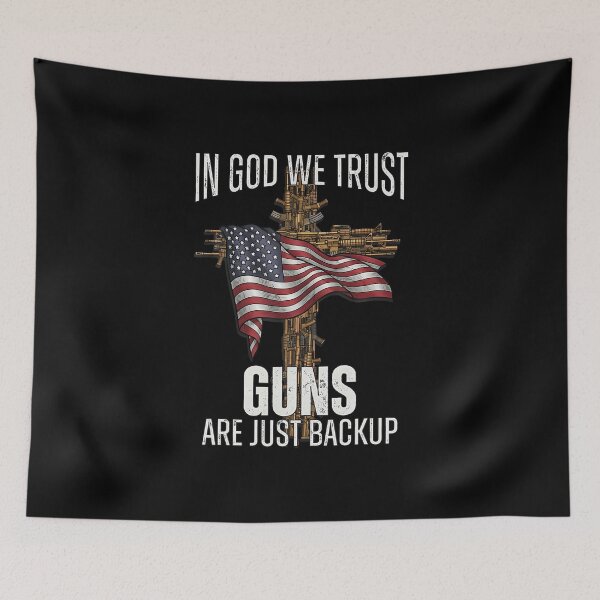Item preview, In God We Trust Guns Are Just Backup Cross Flag designed and sold by KellyJudith.