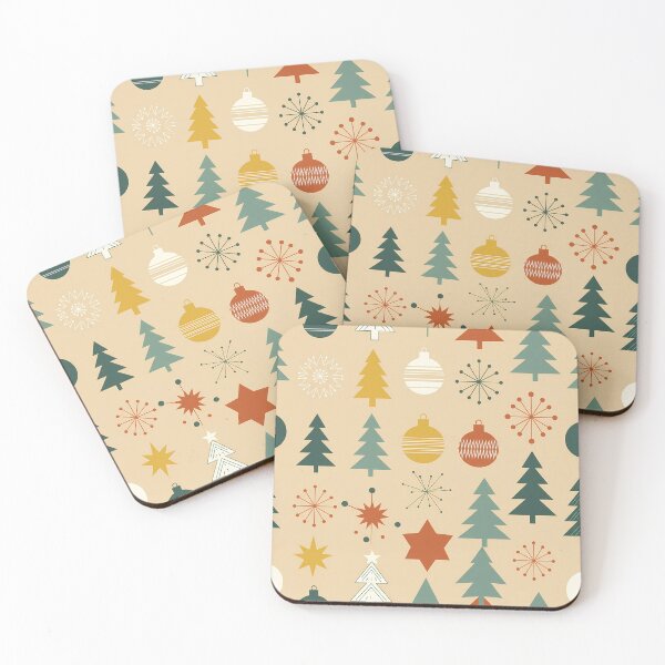 Item preview, Retro Christmas Pattern | Mid Century Holiday Design | Green Orange Yellow Trees & Ornaments for T-Shirts, Stickers, Wall Art, Wrapping Paper & More designed and sold by DesignWorld8.