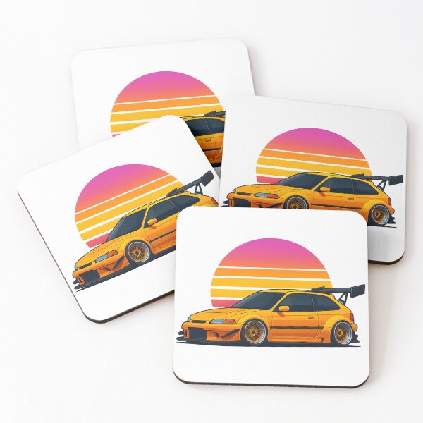 Item preview, Yellow Retro Civic Hatchback JDM Car Art designed and sold by Joyfulimaginery.