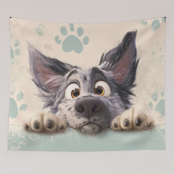 Item preview, Keeshond Peeking over Wall 01 designed and sold by Elisabeth Lucas.