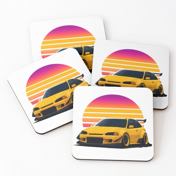 Item preview, Yellow Retro Civic Hatchback JDM Car Art designed and sold by Joyfulimaginery.