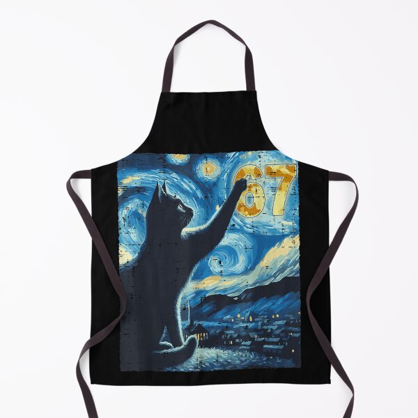 Item preview, Starry Night Black Cat Reaching for the Number 67 Artwork designed and sold by HuserPiri.