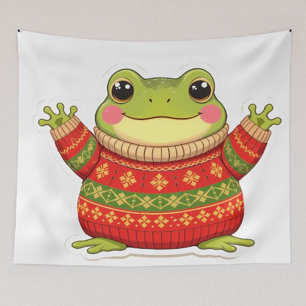 Item preview, Cute Christmas Frog in Cozy Sweater designed and sold by FratddArtworks.