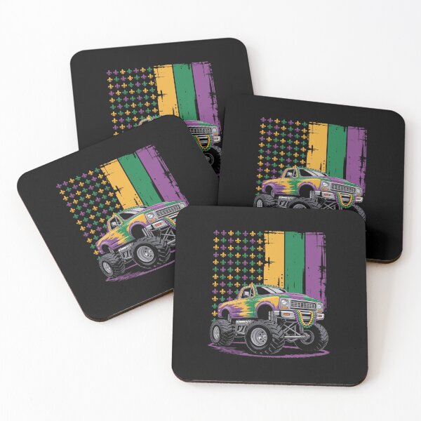 Item preview, Mardi Gras Monster Truck Beads Flag designed and sold by repconomArt.