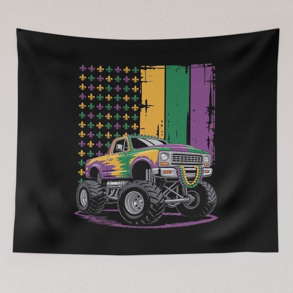 Item preview, Mardi Gras Monster Truck Beads Flag designed and sold by repconomArt.