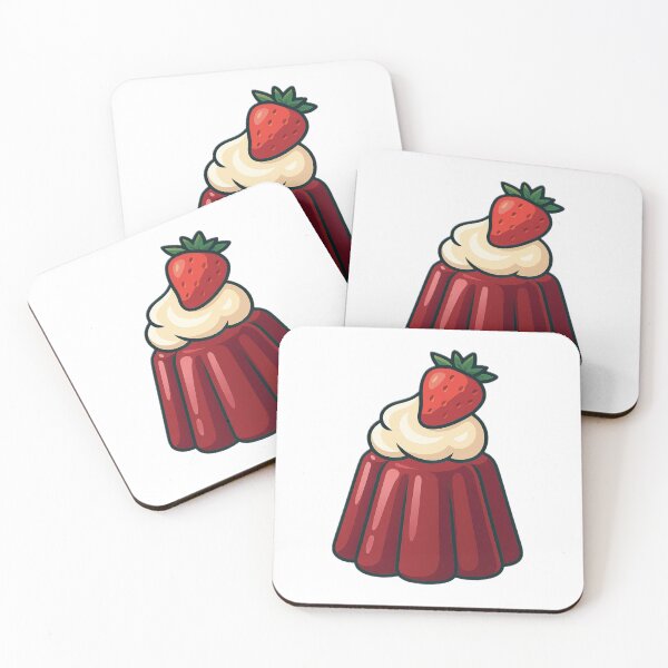 Item preview, Cartoon-style red gelatin dessert topped with whipped cream and strawberry—glossy texture and playful design on a soft background, ideal for sweet-themed visuals designed and sold by pipikijung.