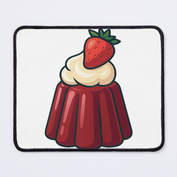 Item preview, Cartoon-style red gelatin dessert topped with whipped cream and strawberry—glossy texture and playful design on a soft background, ideal for sweet-themed visuals designed and sold by pipikijung.