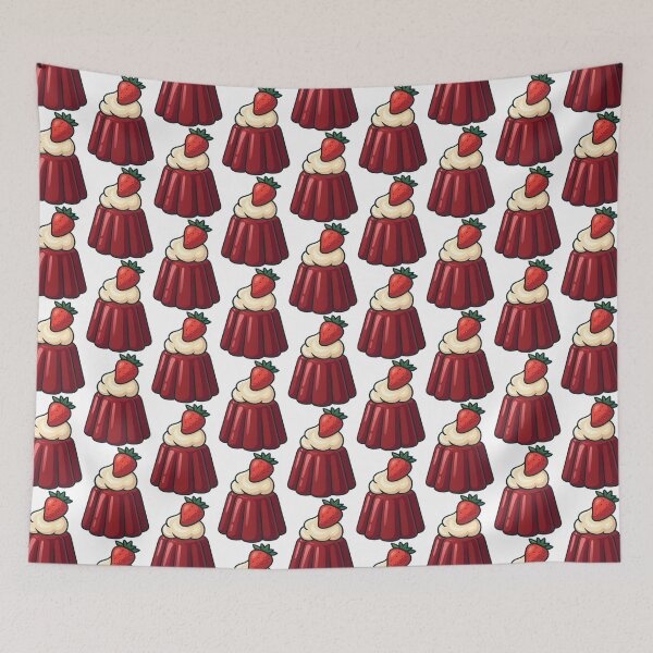 Item preview, Cartoon-style red gelatin dessert topped with whipped cream and strawberry—glossy texture and playful design on a soft background, ideal for sweet-themed visuals designed and sold by pipikijung.