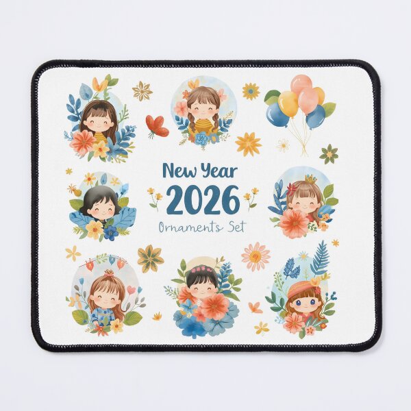 Item preview, Cute cartoon characters celebrating happy new year 2026 with banners. designed and sold by PWDigitalArt.