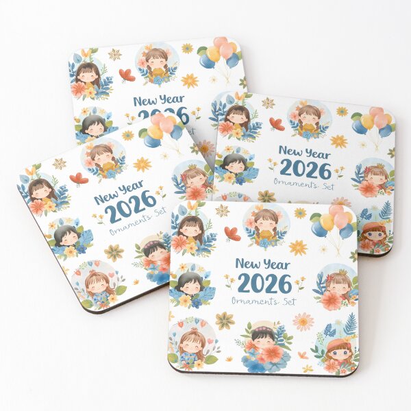 Item preview, Cute cartoon characters celebrating happy new year 2026 with banners. designed and sold by PWDigitalArt.