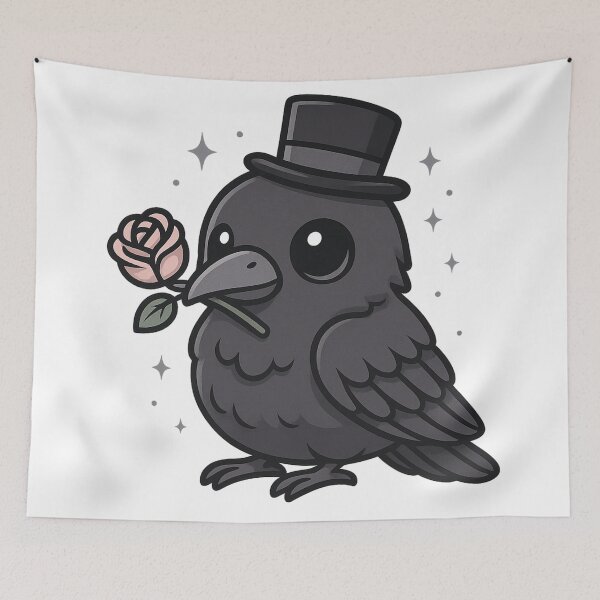 Item preview, Cute Dapper Crow with Rose – Spooky-Cute Gothic Bird – Kawaii Raven Aesthetic designed and sold by Mouraludia.