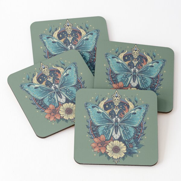 Item preview, Teal Celestial Butterfly: Mystical Insect with Horns, Galaxy Motif, and Floral Accents, Ethereal Nature Emblem designed and sold by HimBoo.