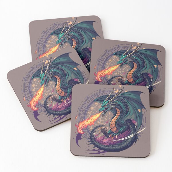 Item preview, Fierce Fire Breathing Dragon: Green and Orange Fantasy Monster with Wings, Gothic Mystical Rune Circle Illustration designed and sold by HimBoo.