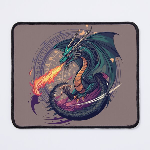Item preview, Fierce Fire Breathing Dragon: Green and Orange Fantasy Monster with Wings, Gothic Mystical Rune Circle Illustration designed and sold by HimBoo.