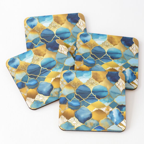 Item preview, Blue And Golden Alcohol Ink Marbled Designs Pattern  designed and sold by DEC02.