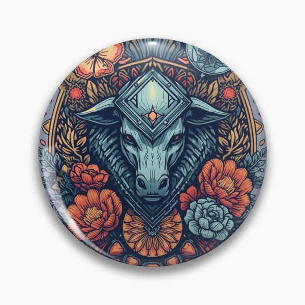 Item preview, Mystical Bull Head Emblem: Zodiac Ox Portrait with Geometric Jewels and Maximalist Floral Frame, Vintage Tattoo Aesthetic designed and sold by HimBoo.