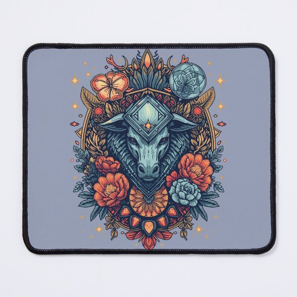 Item preview, Mystical Bull Head Emblem: Zodiac Ox Portrait with Geometric Jewels and Maximalist Floral Frame, Vintage Tattoo Aesthetic designed and sold by HimBoo.