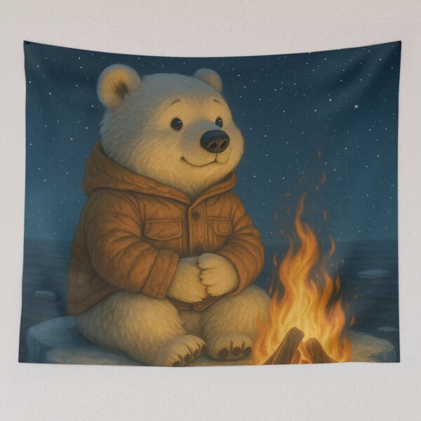 Item preview, little polar bear by the campfire designed and sold by Mauswohn.