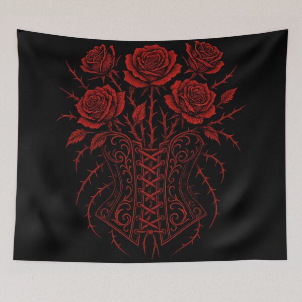 Item preview, Thorned Red Roses Corset – Gothic Romantic Baroque Floral – Dark Feminine Aesthetic designed and sold by Mouraludia.