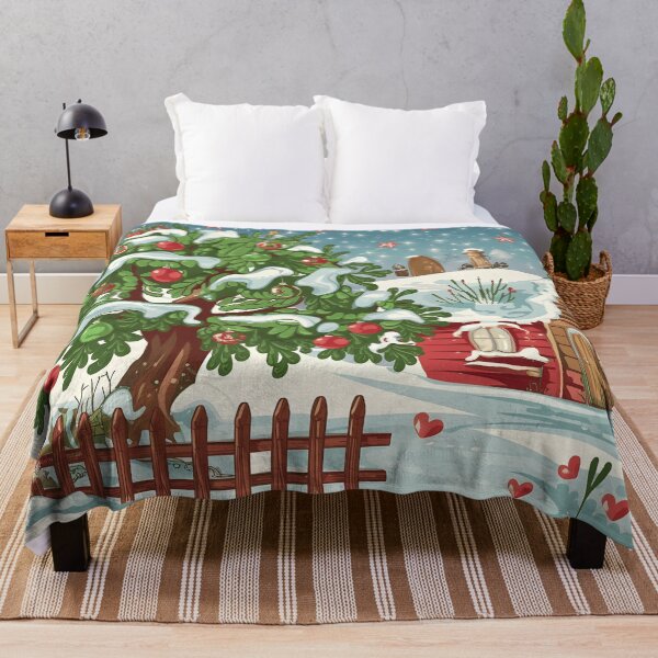 Item preview, Cozy Christmas Cottage & Tree Pattern Throw Pillow & Blanket Set - Snowy Winter Landscape Decor designed and sold by ZyxDes.