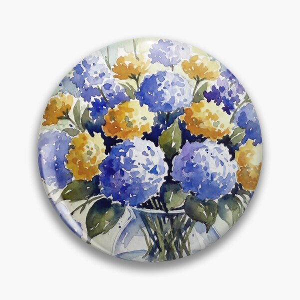 Item preview, Vibrant Watercolor Hydrangea and Delphinium Bouquet in Glass Vase designed and sold by ChrisButler.