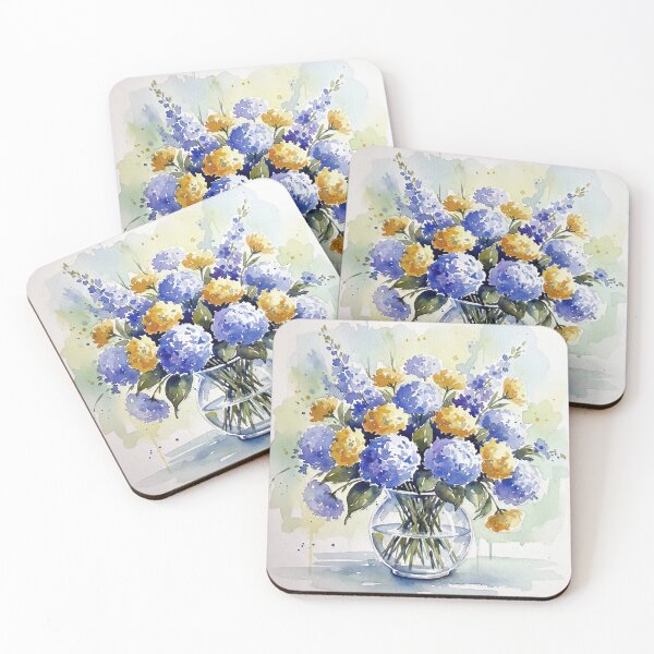 Item preview, Vibrant Watercolor Hydrangea and Delphinium Bouquet in Glass Vase designed and sold by ChrisButler.