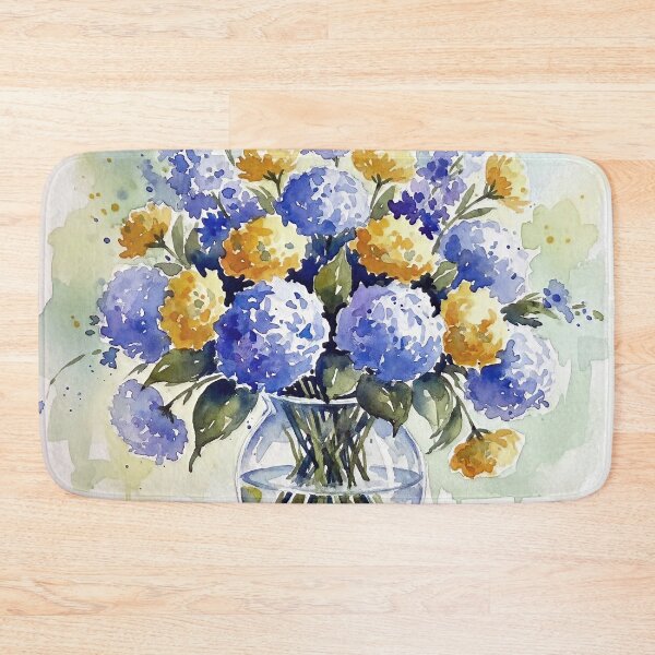 Item preview, Vibrant Watercolor Hydrangea and Delphinium Bouquet in Glass Vase designed and sold by ChrisButler.
