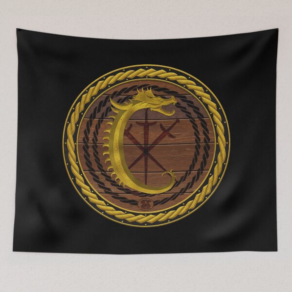 Item preview, Letter C of the Dragonfont Initial Capital Monogram on Round Shield Frame Gold 2 designed and sold by Swabcraft.