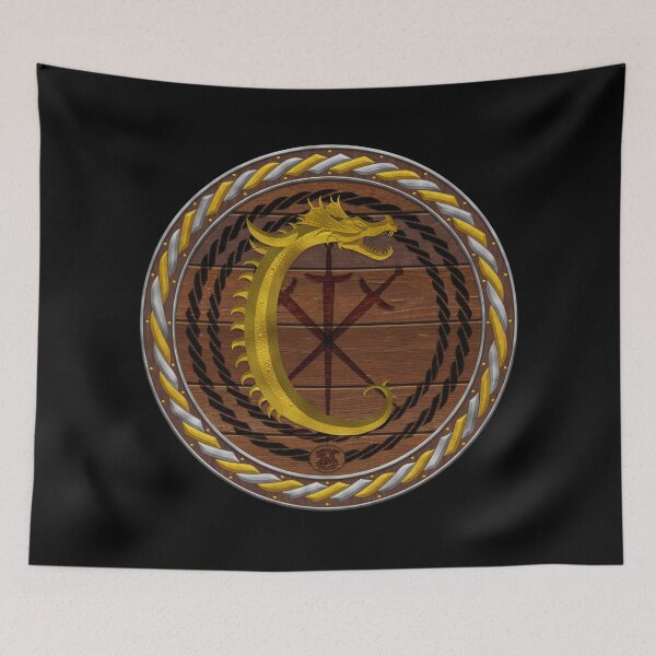 Item preview, Letter C of the Dragonfont Initial Capital Monogram on Round Shield Frame Gold and Silver 1 designed and sold by Swabcraft.
