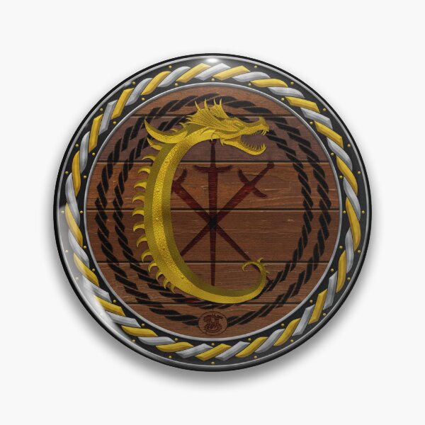 Item preview, Letter C of the Dragonfont Initial Capital Monogram on Round Shield Frame Gold and Silver 2 designed and sold by Swabcraft.