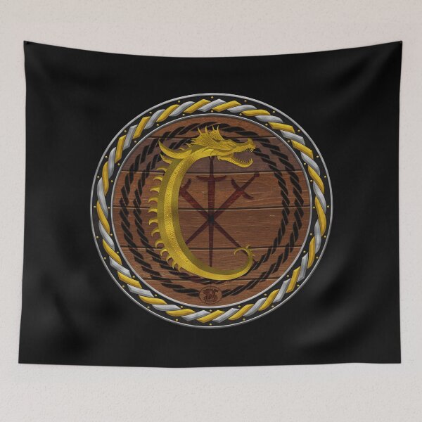 Item preview, Letter C of the Dragonfont Initial Capital Monogram on Round Shield Frame Gold and Silver 2 designed and sold by Swabcraft.