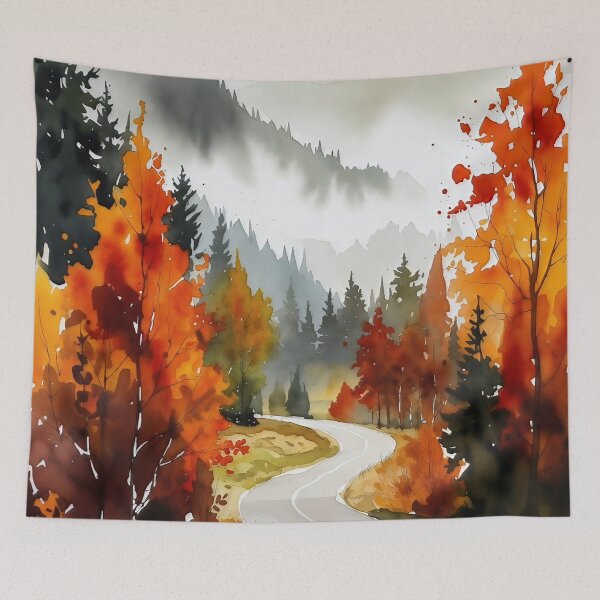 Item preview, Autumn Road Through Foggy Mountains - Watercolor Landscape designed and sold by ChrisButler.