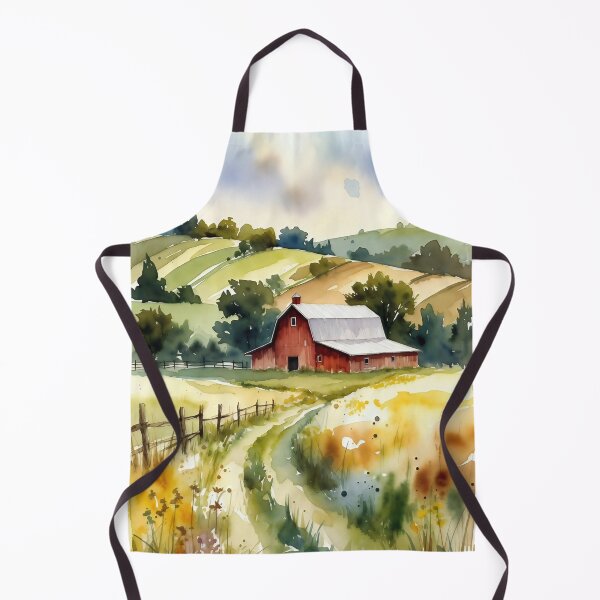 Item preview, Watercolor Red Barn in Rolling Hills Landscape designed and sold by ChrisButler.