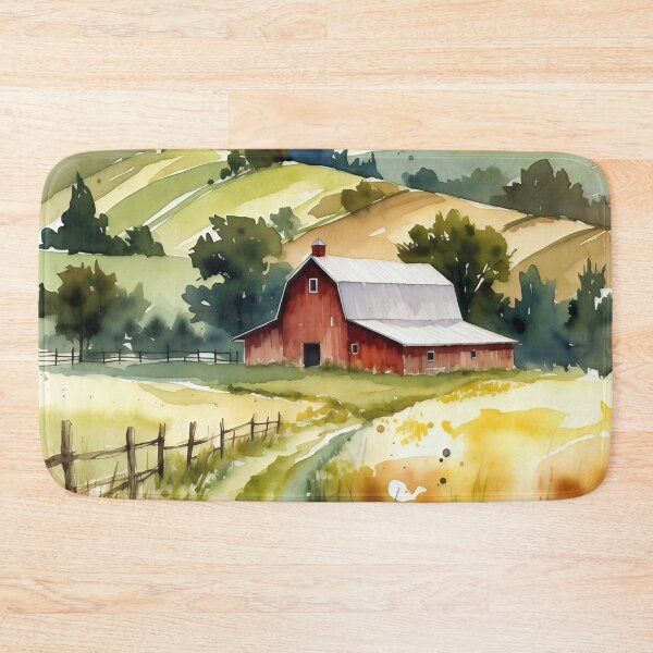 Item preview, Watercolor Red Barn in Rolling Hills Landscape designed and sold by ChrisButler.