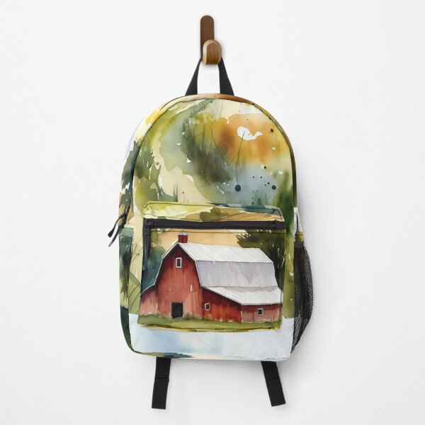 Item preview, Watercolor Red Barn in Rolling Hills Landscape designed and sold by ChrisButler.