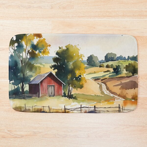 Item preview, Rustic Red Barn Countryside Watercolor Landscape designed and sold by ChrisButler.