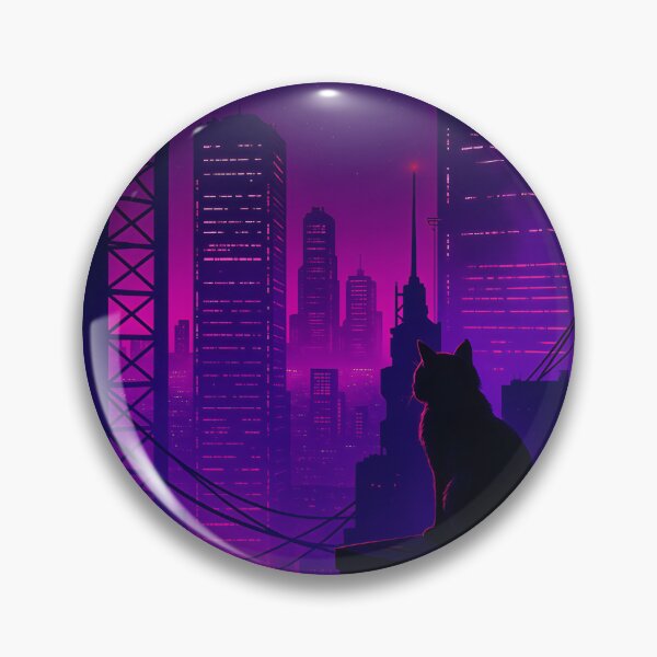 Aperçu de l'œuvre Synthwave Cat - Neon Skyline créée et vendue par HBR-Graphics.