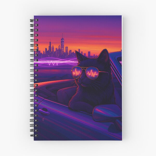 Artikelvorschau, Synthwave Cat – Neon Nights entworfen und verkauft von HBR-Graphics.