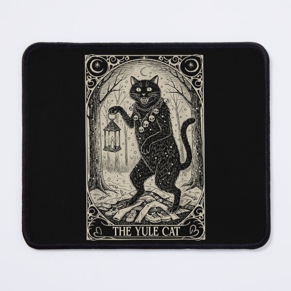 Item preview, The Yule Cat Holding Lantern in Snowy Forest Vintage Woodcut Style designed and sold by HarinDonreka.