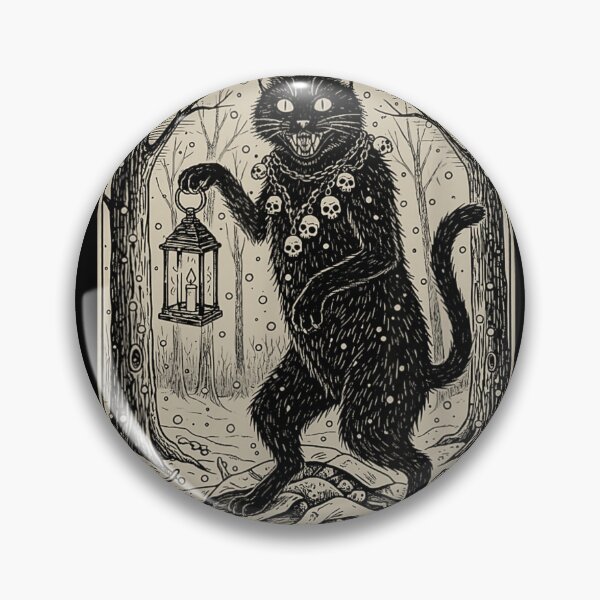 Item preview, The Yule Cat Holding Lantern in Snowy Forest Vintage Woodcut Style designed and sold by HarinDonreka.
