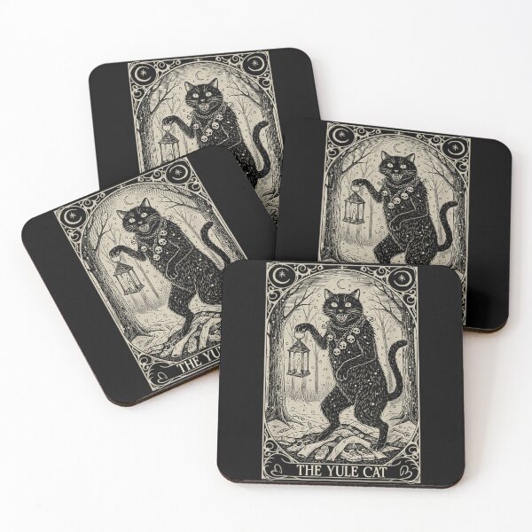 Item preview, The Yule Cat Holding Lantern in Snowy Forest Vintage Woodcut Style designed and sold by HarinDonreka.