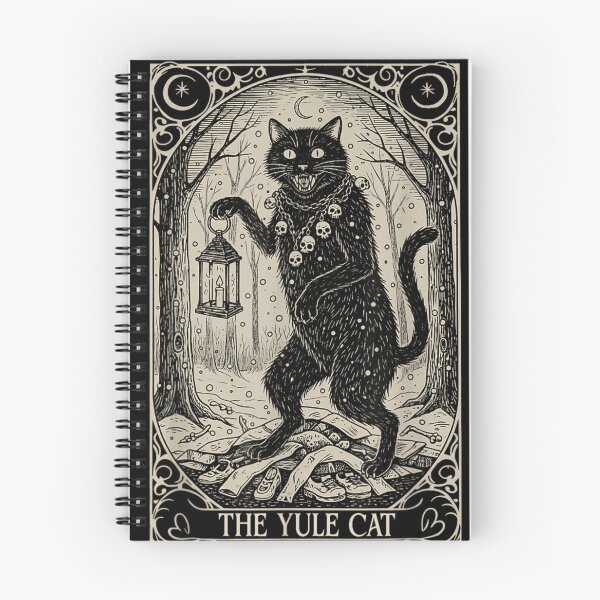 Item preview, The Yule Cat Holding Lantern in Snowy Forest Vintage Woodcut Style designed and sold by HarinDonreka.