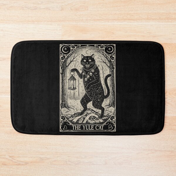 Item preview, The Yule Cat Holding Lantern in Snowy Forest Vintage Woodcut Style designed and sold by HarinDonreka.